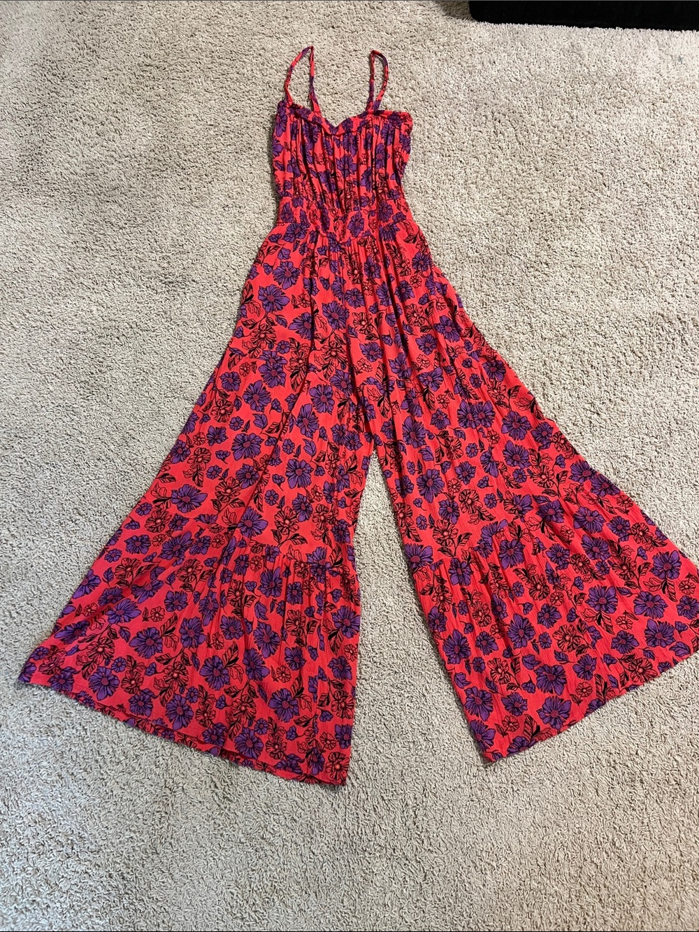 Jessica Simpson Red Floral Wide-Leg Spaghetti Strap Jumpsuit